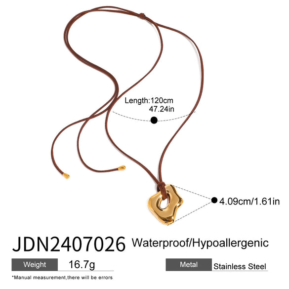 Necklace Stainless Steel Geometric Electroplating Liquid Smooth Hollow Pendant Korean Velvet Chain For Women
