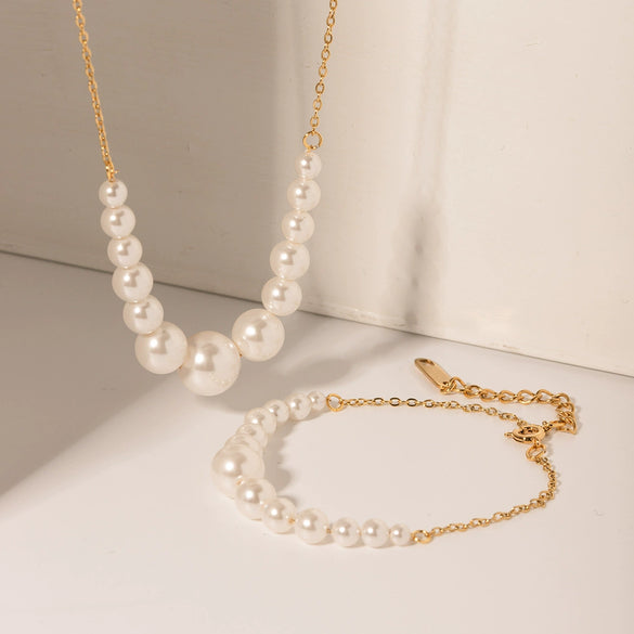 Necklace Stainless Steel Geometric Electroplating Pearl Jewelry For Women