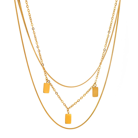 Necklace Stainless Steel Geometric Electroplating Square Flat Snake Chain Ochain Round Snake Chain Three Layer Chain