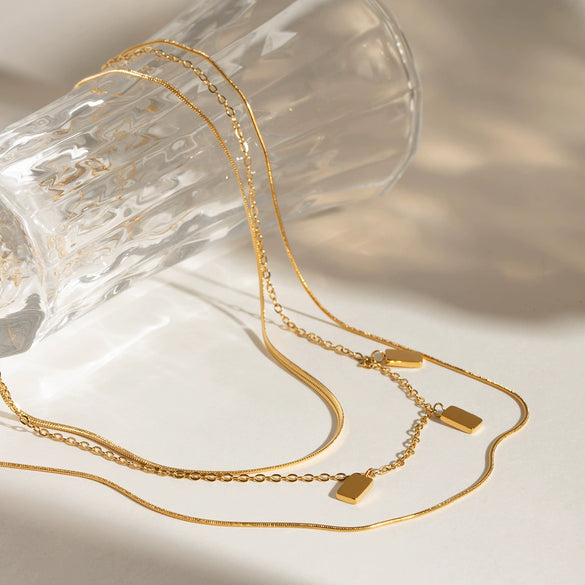 Necklace Stainless Steel Geometric Electroplating Square Flat Snake Chain Ochain Round Snake Chain Three Layer Chain