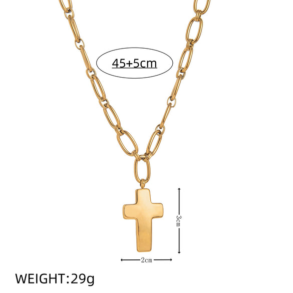 Necklace Stainless Steel Geometric Exaggerated Cross Zircon Ot Clasp Electroplating 18K Gold Color Retention