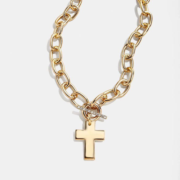 Necklace Stainless Steel Geometric Exaggerated Cross Zircon Ot Clasp Electroplating 18K Gold Color Retention