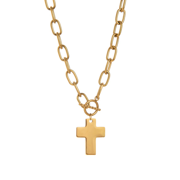 Necklace Stainless Steel Geometric Exaggerated Cross Zircon Ot Clasp Electroplating 18K Gold Color Retention