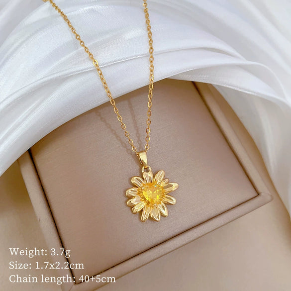 Necklace Stainless Steel Geometric Flower Champagne Gold Titanium Steel Chain For Women And Men