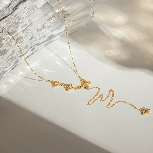 Necklace Stainless Steel Geometric Four Butterfly Y Chain Electroplating For Women