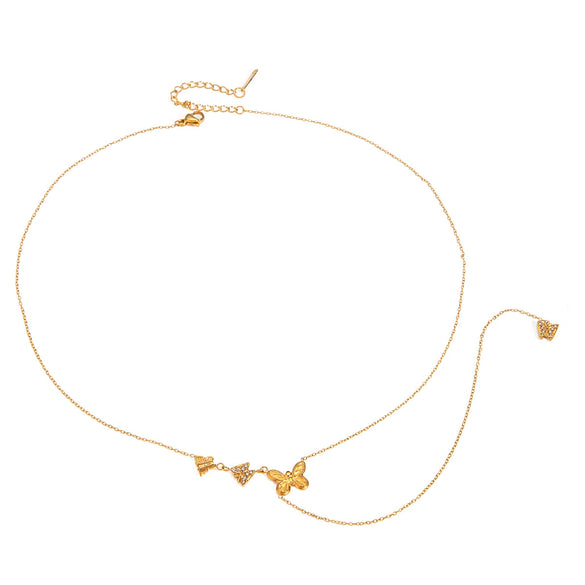 Necklace Stainless Steel Geometric Four Butterfly Y Chain Electroplating For Women