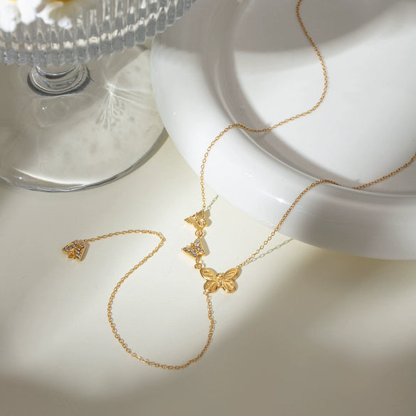 Necklace Stainless Steel Geometric Four Butterfly Y Chain Electroplating For Women