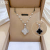 Necklace Stainless Steel Geometric Four Leaf Flower Micro Diamond Double Sided Women's Fine Style