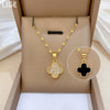 Necklace Stainless Steel Geometric Four Leaf Flower Micro Diamond Double Sided Women's Fine Style
