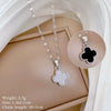 Necklace Stainless Steel Geometric Four Leaf Flower Micro Diamond Double Sided Women's Fine Style