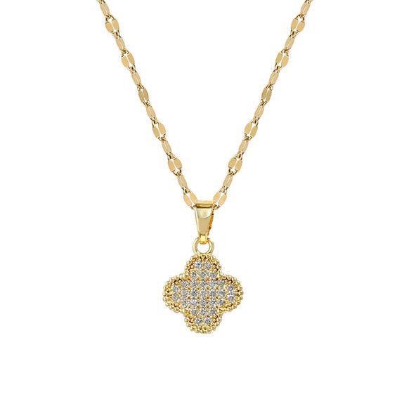 Necklace Stainless Steel Geometric Four Leaf Flower Micro Diamond Double Sided Women's Fine Style