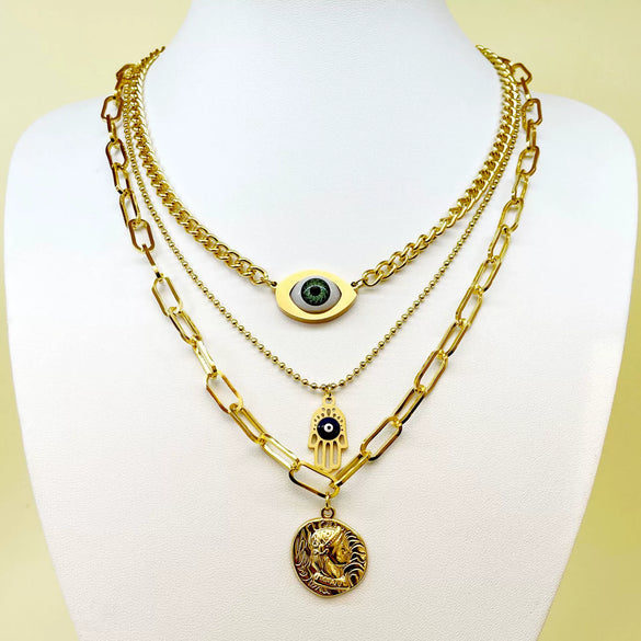 Necklace Stainless Steel Geometric Goldplated Retro Multilayer