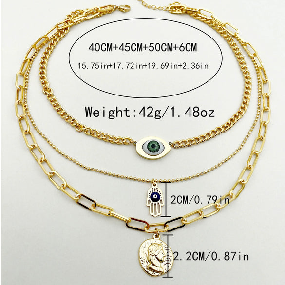 Necklace Stainless Steel Geometric Goldplated Retro Multilayer