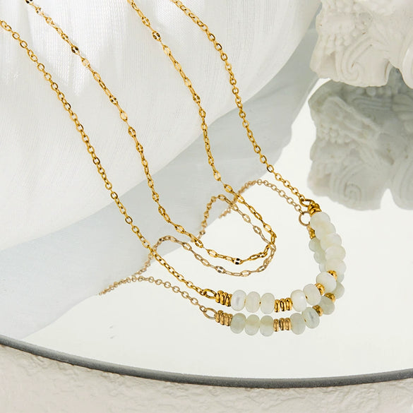 Necklace Stainless Steel Geometric Handmade Stacking Style Horseshoe Spiral Bead Doublelayered Thin O Chain