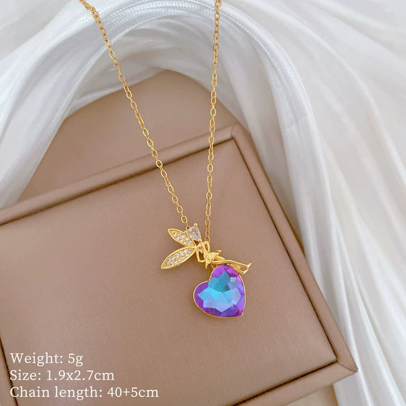 Necklace Stainless Steel Geometric Heart Copper Chain