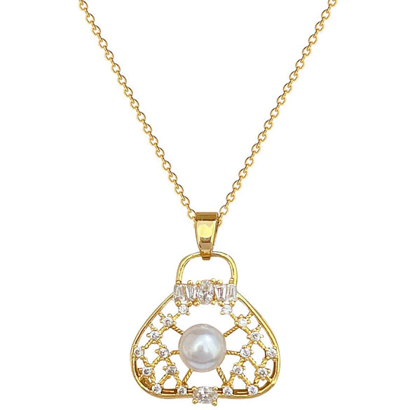 Necklace Stainless Steel Geometric Hollow Pearl Bag Light Luxury Elegant Gorgeous Unisex