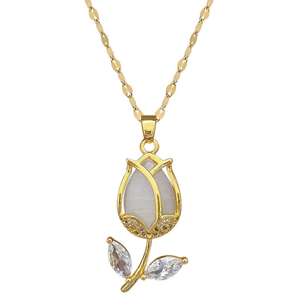 Necklace Stainless Steel Geometric Leaf Tulip Pendant For Women
