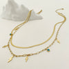 Necklace Stainless Steel Geometric Lightning Style Blue Pine Stone Pendant Blade Chain Electroplated