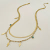 Necklace Stainless Steel Geometric Lightning Style Blue Pine Stone Pendant Blade Chain Electroplated
