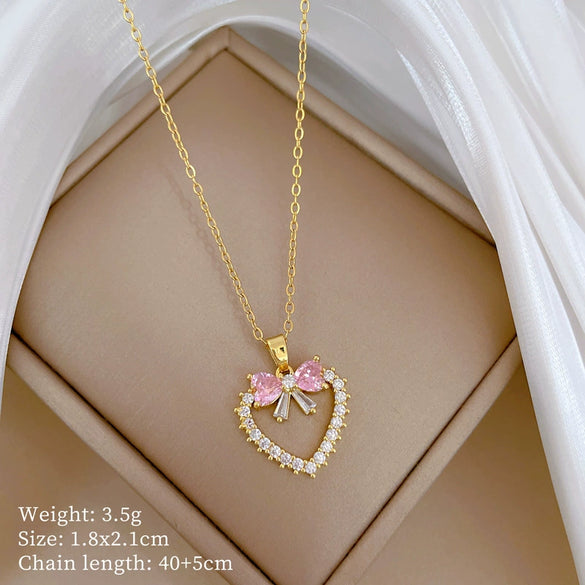 Necklace Stainless Steel Geometric Love Bow Light Luxury Pendant Copper Chain