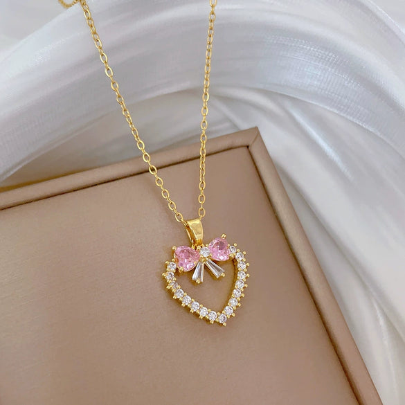 Necklace Stainless Steel Geometric Love Bow Light Luxury Pendant Copper Chain