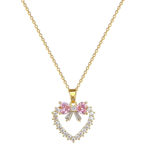 Necklace Stainless Steel Geometric Love Bow Light Luxury Pendant Copper Chain