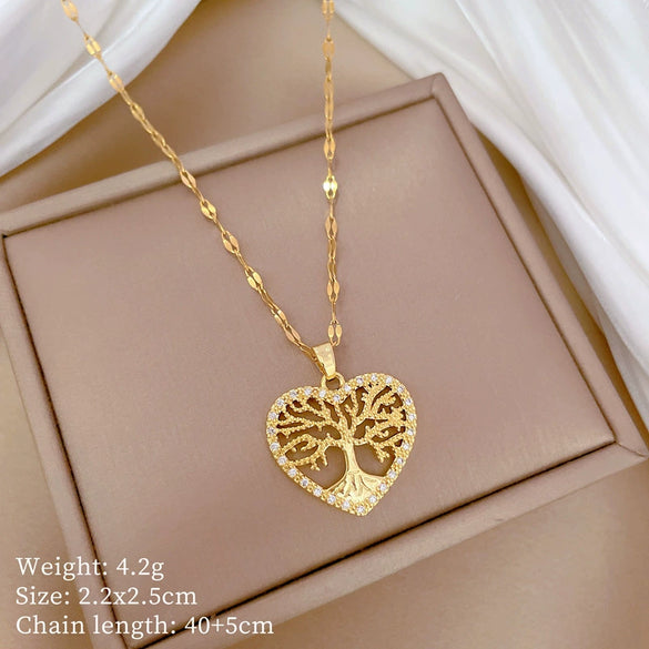 Necklace Stainless Steel Geometric Love Tree Of Life Design