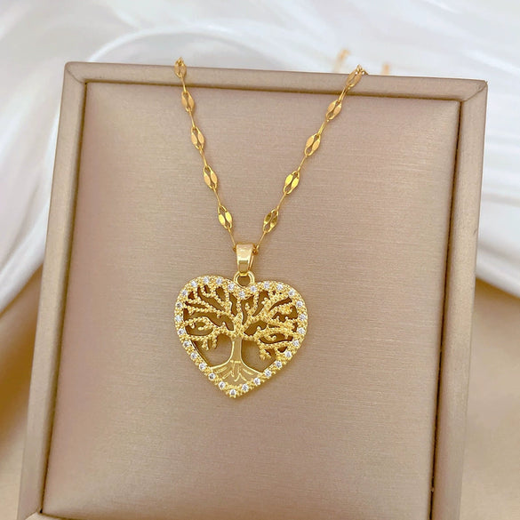 Necklace Stainless Steel Geometric Love Tree Of Life Design