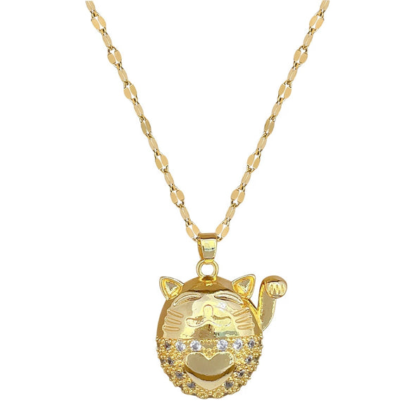 Necklace Stainless Steel Geometric Lucky Cat Design For Women