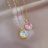 Necklace Stainless Steel Geometric Microinlaid Diamond Heavy Industry Large Round Women's Cartoon Style