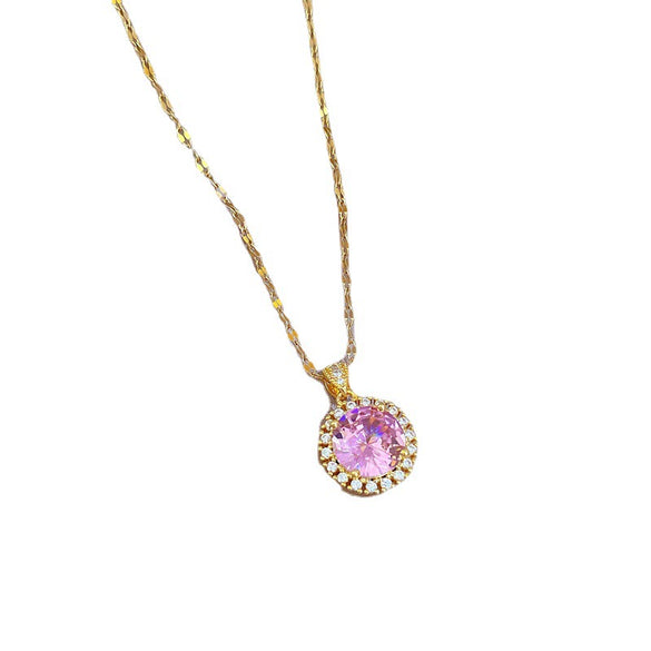 Necklace Stainless Steel Geometric Microinlaid Diamond Heavy Industry Large Round Women's Cartoon Style