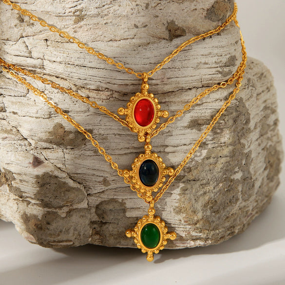 Necklace Stainless Steel Geometric Mixed Gem Inlay Electroplating Clavicle Chain For Women