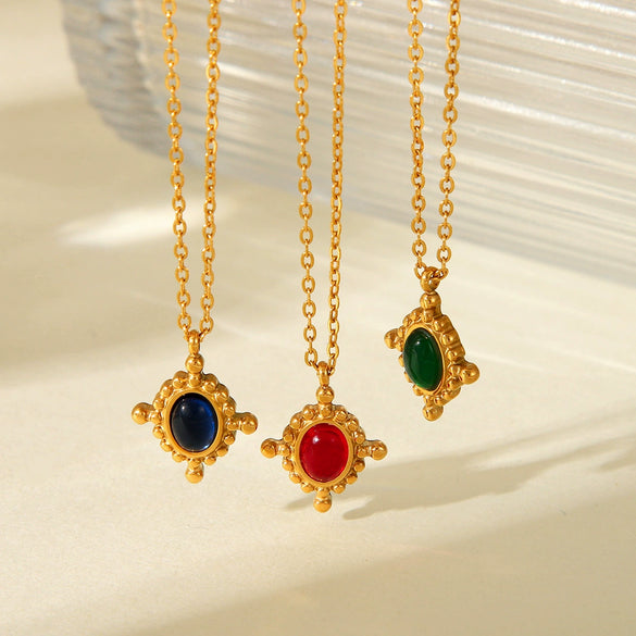 Necklace Stainless Steel Geometric Mixed Gem Inlay Electroplating Clavicle Chain For Women