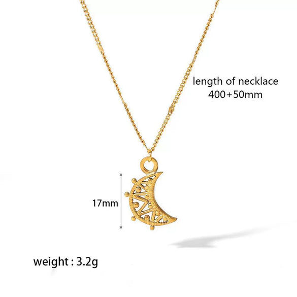 Necklace Stainless Steel Geometric Moon Key Pendant Electroplating Minimalist Style