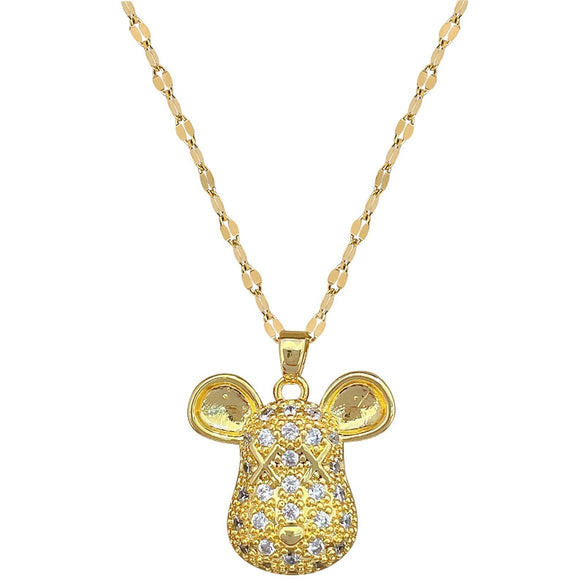 Necklace Stainless Steel Geometric Mouse Head Fulldiamond Unisex