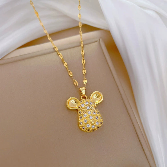 Necklace Stainless Steel Geometric Mouse Head Fulldiamond Unisex