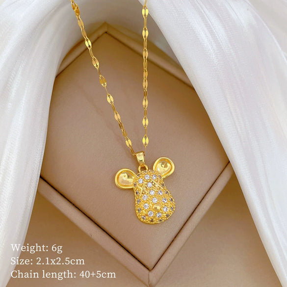 Necklace Stainless Steel Geometric Mouse Head Fulldiamond Unisex