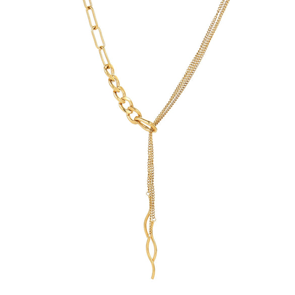 Necklace Stainless Steel Geometric Multilayered Tassel Curved Strips Stacked Electroplated