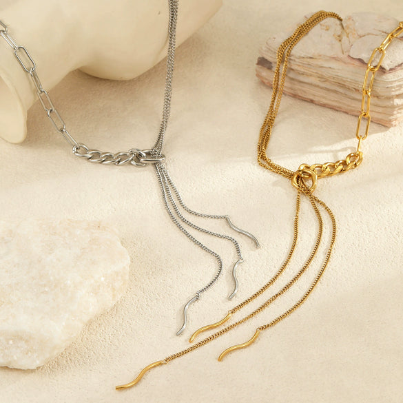 Necklace Stainless Steel Geometric Multilayered Tassel Curved Strips Stacked Electroplated