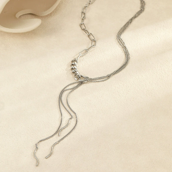 Necklace Stainless Steel Geometric Multilayered Tassel Curved Strips Stacked Electroplated