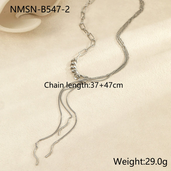 Necklace Stainless Steel Geometric Multilayered Tassel Curved Strips Stacked Electroplated