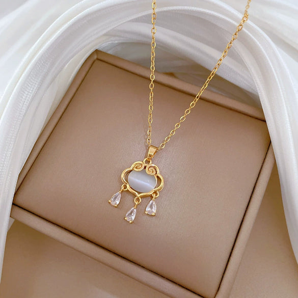 Necklace Stainless Steel Geometric Opal Lucky Lock Titanium Steel Chain For Women