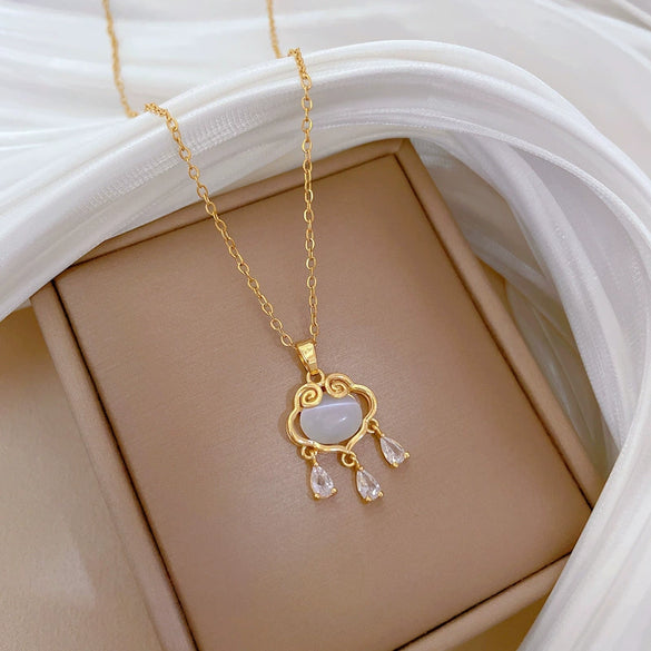 Necklace Stainless Steel Geometric Opal Lucky Lock Titanium Steel Chain For Women