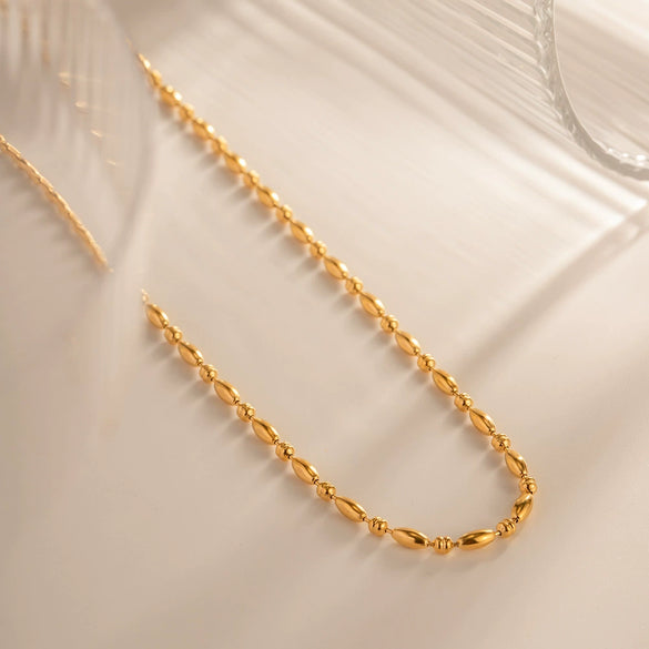 Necklace Stainless Steel Geometric Oval Bead Chain Electroplating For Women