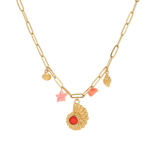 Necklace Stainless Steel Geometric Pattern Electroplating For Women Fashion Marine Style With Shell Starfish Pendant