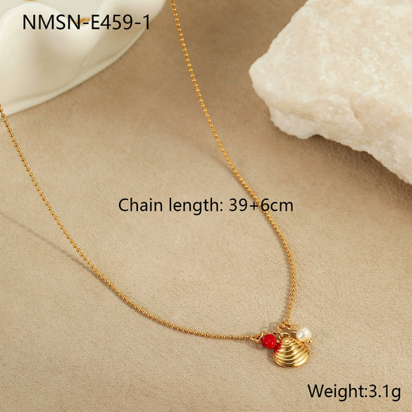 Necklace Stainless Steel Geometric Pattern Electroplating For Women Fashion Marine Style With Shell Starfish Pendant