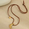 Necklace Stainless Steel Geometric Pendant 18K Gold Plated Suede Rope