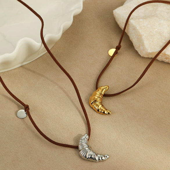 Necklace Stainless Steel Geometric Pendant 18K Gold Plated Suede Rope