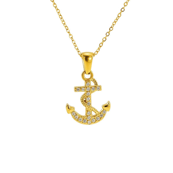 Necklace Stainless Steel Geometric Pirate Ship Anchor Pendant Electroplated Microinlaid Zircon Fashion