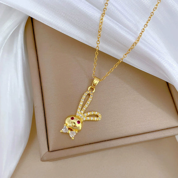 Necklace Stainless Steel Geometric Red Eye Rabbit Knot Titanium Steel Chain Women's